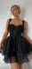 Sexy Spaghetti Strap Sleeveless A-line Tulle Black Short Homecoming Dresses For Party Online, HD1032