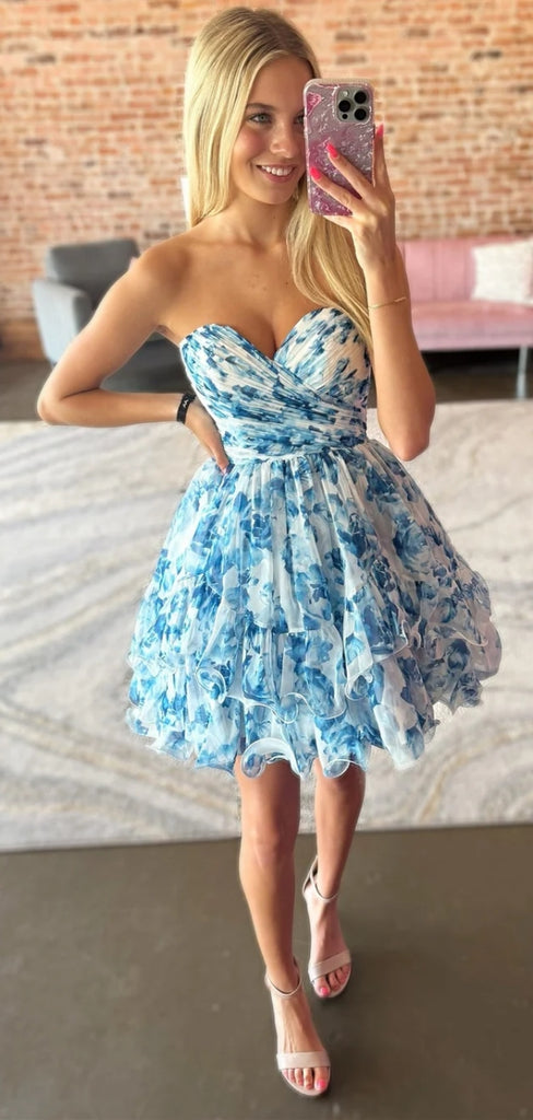 Elegant Sweetheart Short Sleeveless Chiffon A-line Homecoming Dresses For Party Online, HD0957