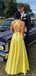 Soft V-neck Sleeveless A-line Satin Long Evening Prom Dresses Online, OLP673