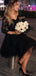 Formal V-neck Half Sleeve A-line Tulle Black Short Homecoming  Dresses For Party Online, HD1060