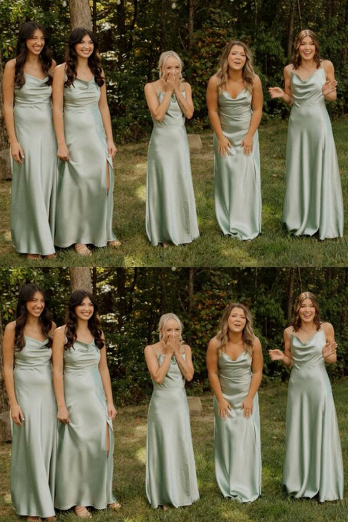 Soft Spaghetti Strap Sleeveless Mermaid Satin Bridesmaid Dresses Online, BG841