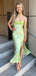 Cute Spaghetti Strap Sleeveless Mermaid Satin Evening Prom Dresses Online, OLP886