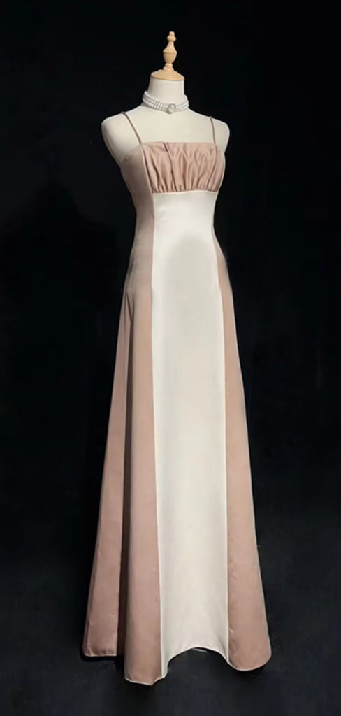 Unique Spaghetti Strap Sleeveless A-line Satin Long Prom Dresses For Party Online, OL405