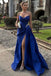 Formal Sweetheart Sleeveless A-line Satin Long Evening Prom Dresses Online, OLP709