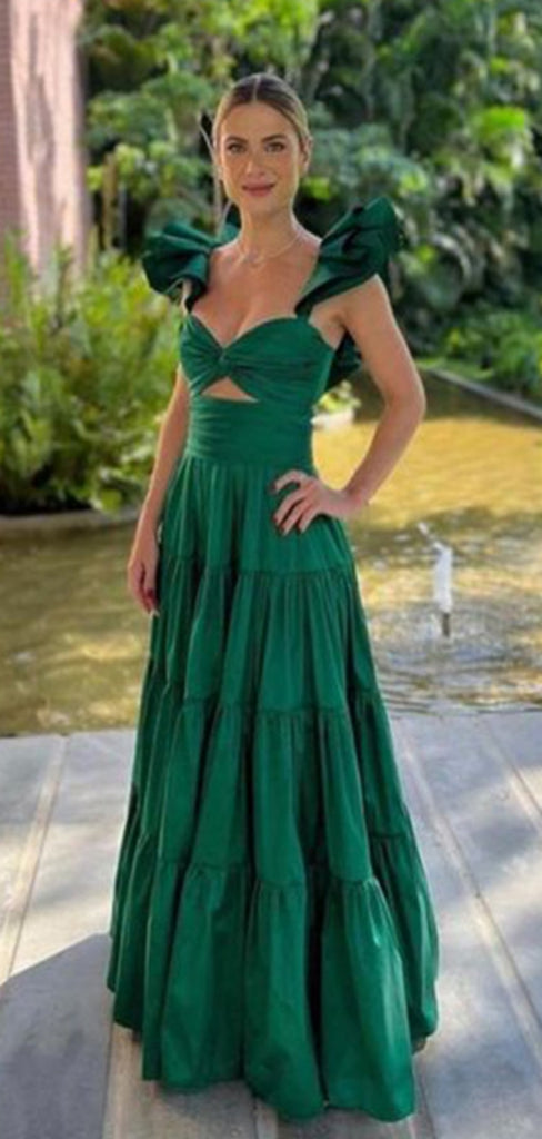 Soft Spaghetti Strap Sleeveless A-line Satin Evening Prom Dresses Online, OLP851