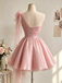 Classy Pink Sweetheart Pleated Organza Mini Homecoming Dress with Crystal Beading,HD1357