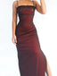 Popular Spaghetti Straps Mermaid Black Red Long Evening Prom Dress with Side Slit, OL059