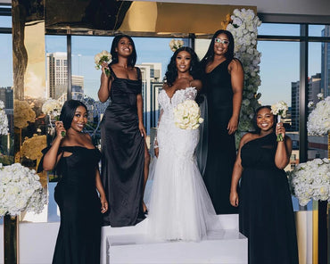 Mismatched Elegant Mermaid V-neck One Shoulder Black Satin Long Bridesmaid Dresses Online, BG677