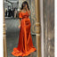 Elegant Mermaid Off Shoulder Burnt Orange Satin Long Bridesmaid Dresses Online, BG678