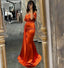 Elegant Mermaid Off Shoulder Burnt Orange Satin Long Bridesmaid Dresses Online, BG678