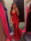 Sexy Spaghetti Strap V-neck Sleeveless Mermaid Satin Long Prom Dresses With Trailing For Party Online, OL417