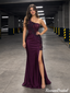 Sexy Purple One Shoulder High Slit Mermaid Long Satin Prom Dress,OLP2468