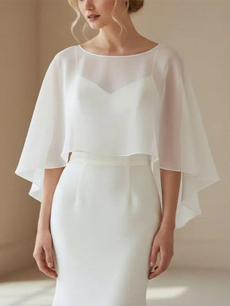 White Chiffon Bridal Cape Ivory Wedding Cover Up