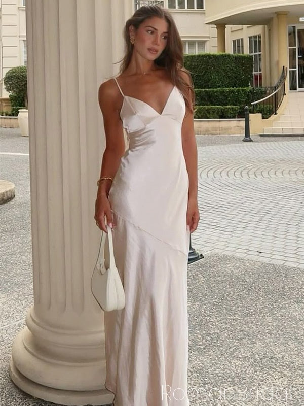 Soft Spaghetti Strap Sleeveless Mermaid Satin Evening Prom Dresses Online, OLP1075