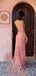 Elegant Pink Spaghetti Strap Sleeveless Mermaid Tulle Long Prom Dresses Online, OL495