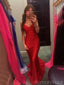 Sexy Spaghetti Strap V-neck Sleeveless Mermaid Satin Long Prom Dresses With Trailing For Party Online, OL417