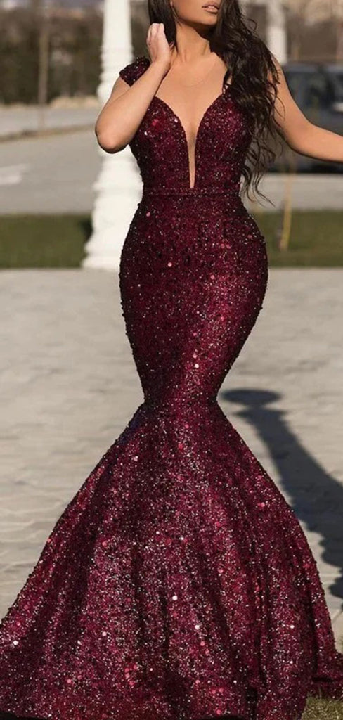 Gorgeous Red Sweetheart Mermaid Sequin Long Prom Dress Ideas, Evening Party Dresses ,OLP1164