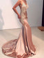 Sexy Spaghetti Strap Sleeveless Mermaid Satin Long Evening Prom Dresses Online, OLP645