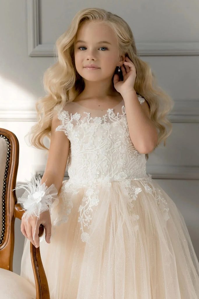 Cute Pink Spaghetti Strap Sleeveless Long A-Line Flower Girl Dress , FGS0036