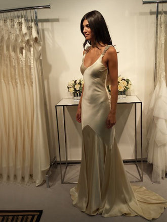 Soft V-neck Sleeveless Mermaid Satin Evening Prom Dresses Online, OLP819