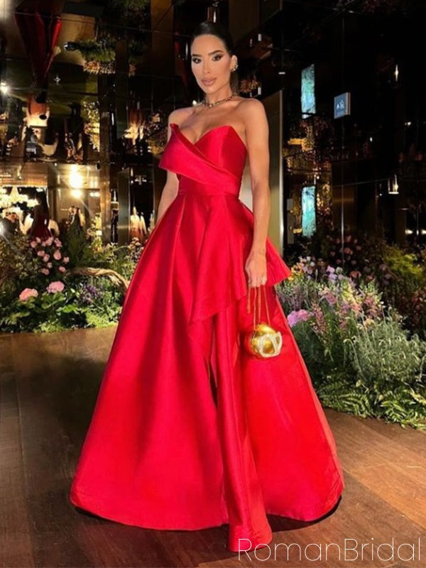 Unique Sweetheart Sleeveless A-line Satin Long Evening Prom Dresses Online, OLP681