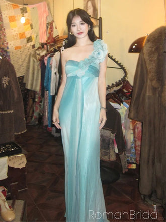Soft One-shoulder Sleeveless Mermaid Satin Evening Prom Dresses Online, OLP1129