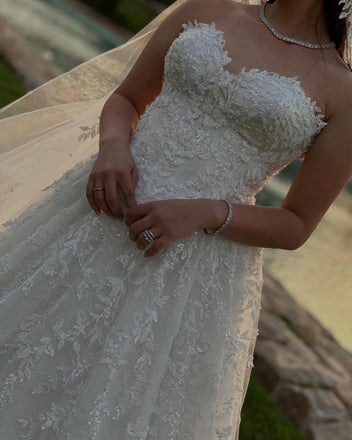 Elegant White Sweetheart Sleeveless A-Line Long Wedding Dresses With Sweep Trailing,WD0556