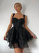 Sexy Spaghetti Strap Sleeveless A-line Tulle Black Short Homecoming Dresses For Party Online, HD1032