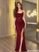 Sexy Burgundy Cowl Neck Slit Mermaid Long Prom Dress Glitter Ruched Unique,OLP2432