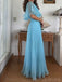 Formal Halter Half Sleeve A-line Chiffon Evening Prom Dresses Online, OLP997