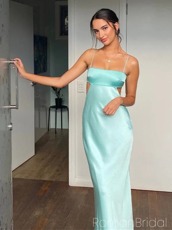 Soft Spaghetti Strap Sleeveless Mermaid Satin Evening Prom Dresses Online, OLP912