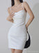 Sexy Spaghetti Strap Sleeveless Mermaid Satin Short White Homecoming Dresses For Party Online, HD01005