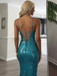 Elegant Spaghetti Strap Sleeveless Mermaid Sequin Evening Prom Dresses Online, OLP841