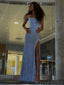 Shiny Spaghetti Strap Sleeveless Mermaid Sequin Long Evening Prom Dresses Online, OLP713