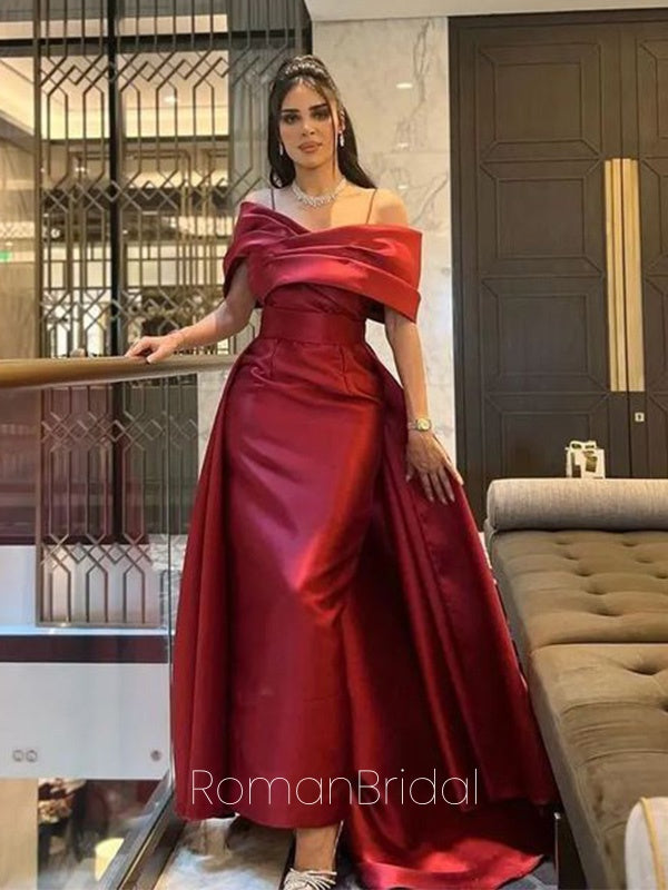 Formal Off-shoulder Sleeveless Mermaid Satin Red Long Prom Dresses Online, OLP617