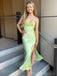 Cute Spaghetti Strap Sleeveless Mermaid Satin Evening Prom Dresses Online, OLP886