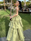 Formal Sweetheart Sleeveless A-line Satin Ruffles Long Prom Dresses Online, OL553