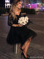 Formal V-neck Half Sleeve A-line Tulle Black Short Homecoming  Dresses For Party Online, HD1060