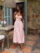 Simple Spaghetti Strap Sleeveless A-line Satin Pink Long Prom Dresses Online, OL489