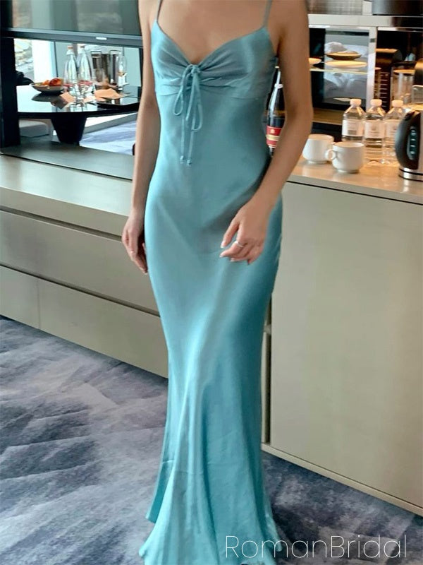 Soft Spaghetti Strap Sleeveless Mermaid Satin Evening Prom Dresses Online, OLP1025