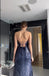 Shiny Blue Spaghetti Strap Mermaid Side Slit Long Prom Dress Ideas, Evening Party Dresses , OLP1219