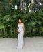 Sexy White  Spaghetti Strap Side Slit Mermaid  Evening Prom Dresses Online, OLP1148