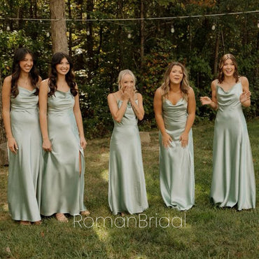 Soft Spaghetti Strap Sleeveless Mermaid Satin Bridesmaid Dresses Online, BG841