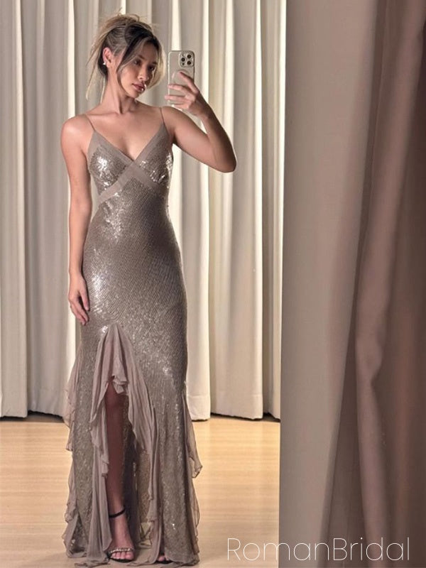 Shiny Spaghetti Strap Sleeveless Mermaid Sequin Evening Prom Dresses Online, OLP1088