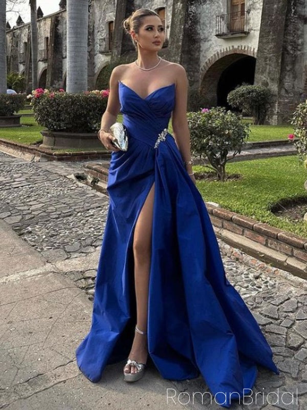 Formal Sweetheart Sleeveless A-line Satin Long Evening Prom Dresses Online, OLP709