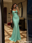 Unique Mint Green Halter Neck Mermaid Prom Dress Sexy Ruched Cutout Evening Gown,OLP2388