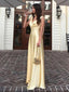 Soft V-neck Sleeveless A-line Satin Evening Prom Dresses Online, OLP894