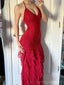 Sexy Spaghetti Strap Sleeveless Mermaid Satin Long Evening Prom Dresses Online, OLP697