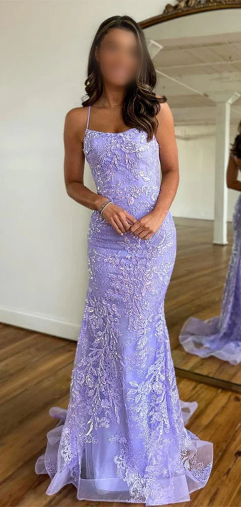 Sexy Spaghetti Strap Mermaid Lace Long Prom Dresses With Trailing For Party Online, OL331