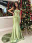 Sexy Sweetheart Sleeveless Mermaid Satin Evening Prom Dresses Online, OLP839